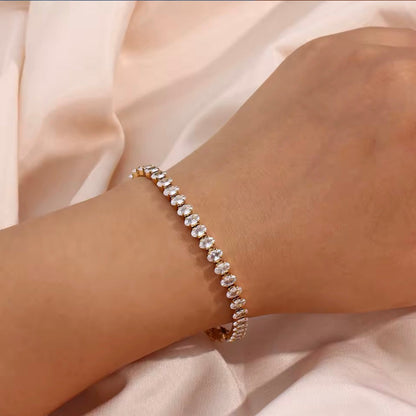 Pulseiras de Corrente em Aço Inoxidável Bracelete Cristal Oval