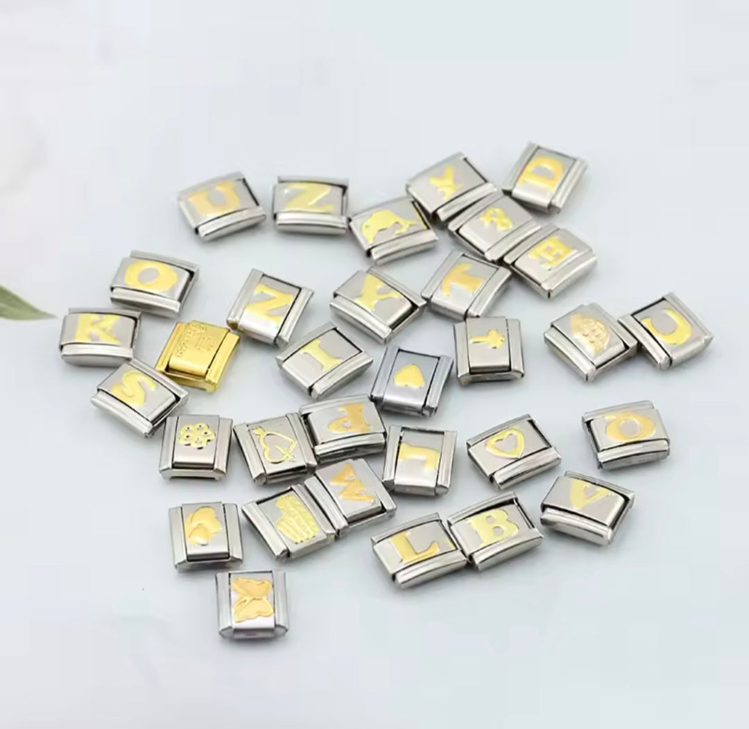 Charms Letras Pulseira Italiana em Aço Inoxidável