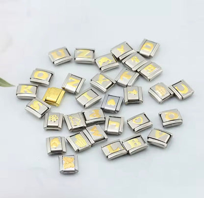 Charms Letras Pulseira Italiana em Aço Inoxidável