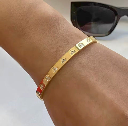 Pulseira Rígida de Zircónias em Aço Inox Dourado