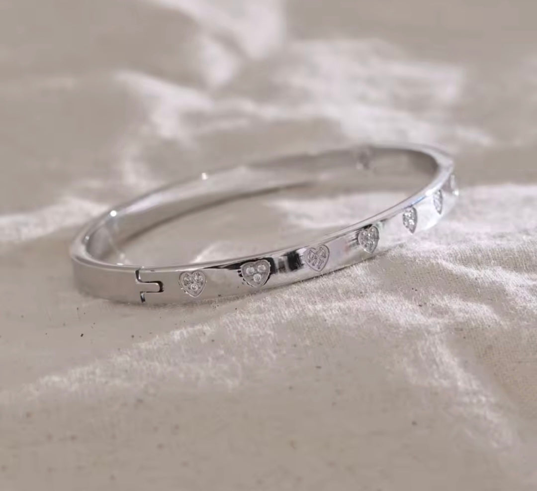 Pulseira Rígida de Zircónias em Aço Inox Prateado