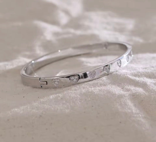 Pulseira Rígida de Zircónias em Aço Inox Prateado