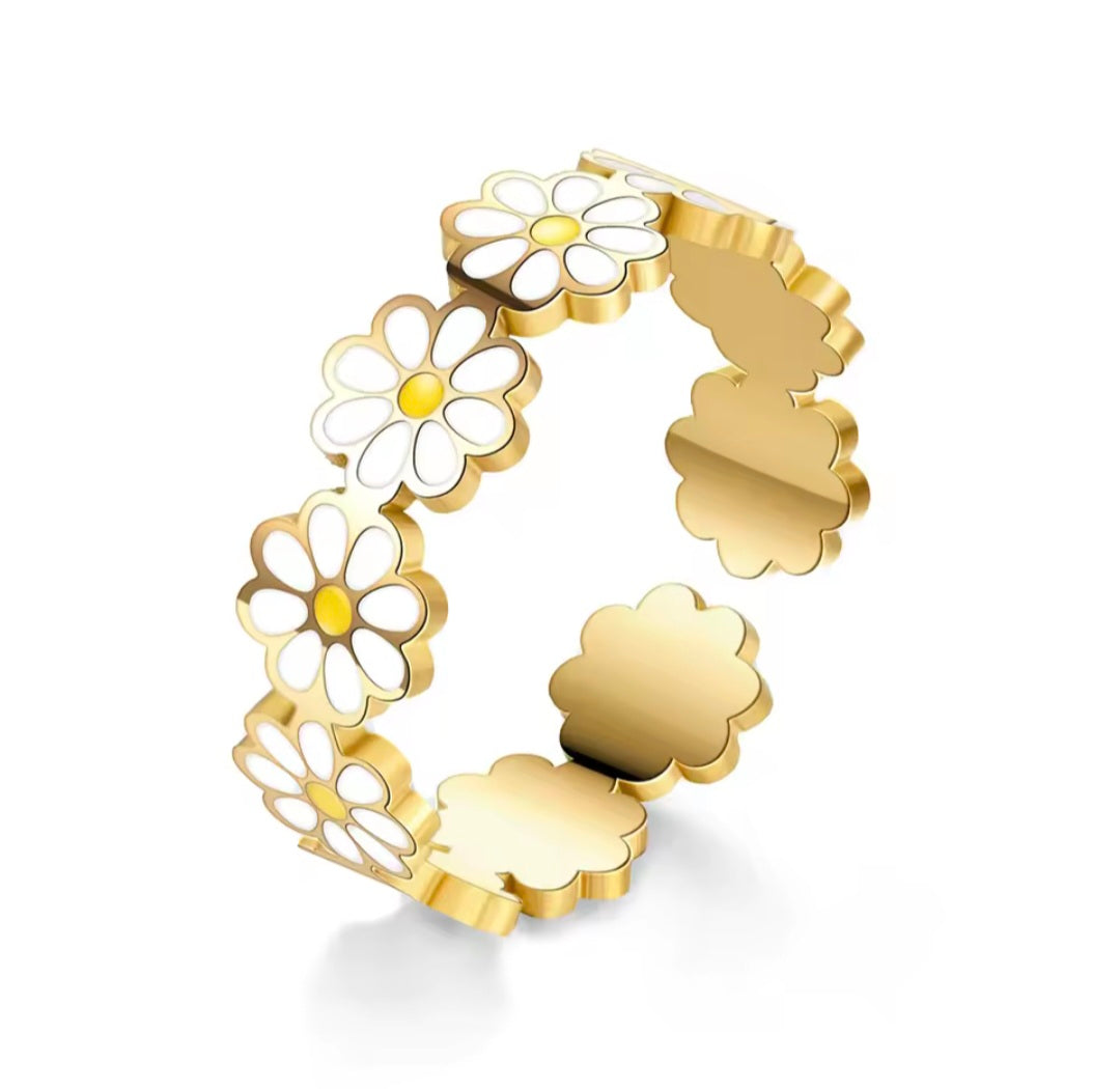 Anel Floral em Aço Inoxidável