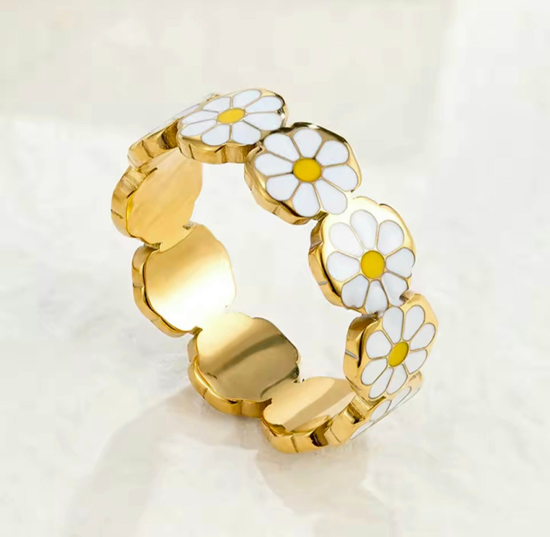 Anel Floral em Aço Inoxidável