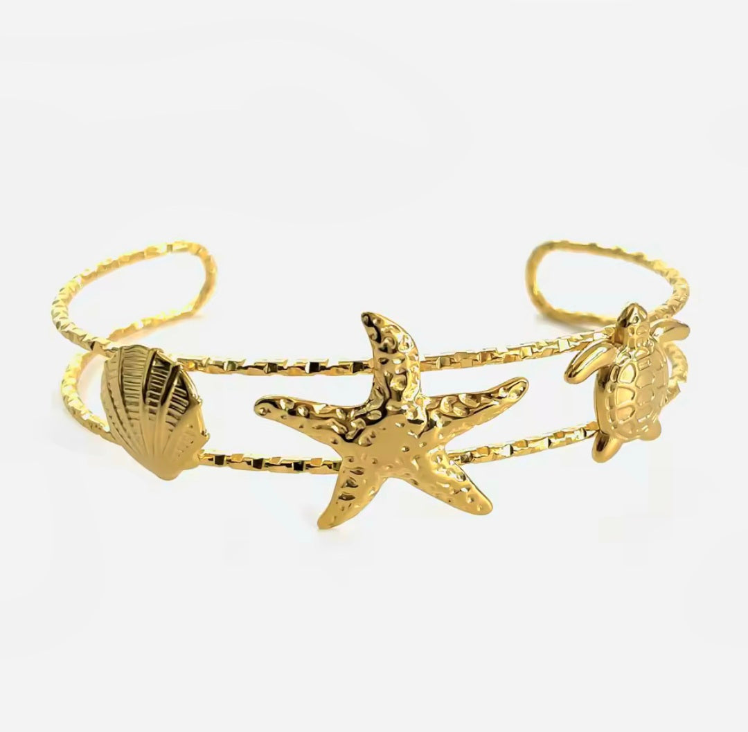 Pulseiras Clássicas em Aço Inoxidável Estrela do Mar Concha e Tartaruga