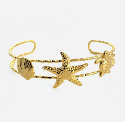 Pulseiras Clássicas em Aço Inoxidável Estrela do Mar Concha e Tartaruga