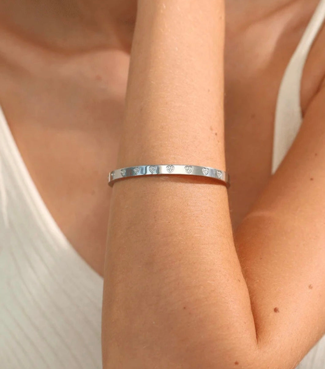 Pulseira Rígida de Zircónias em Aço Inox