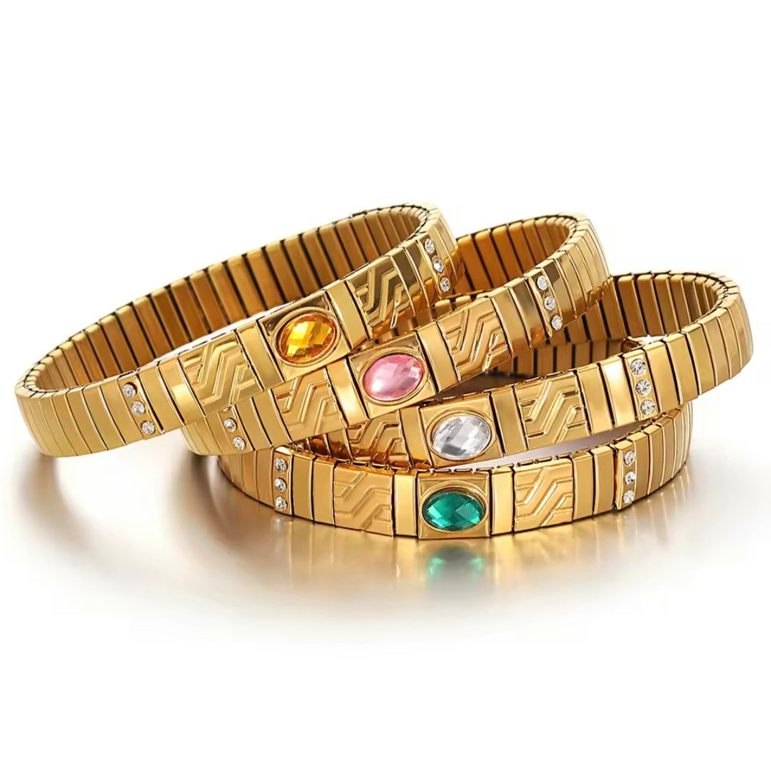 Pulseiras Elásticas com Pedra Zircónia em Aço Inox