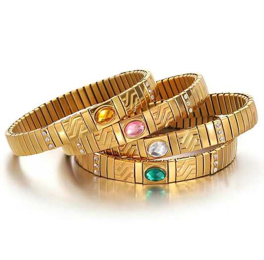 Pulseiras Elásticas com Pedra Zircónia em Aço Inox