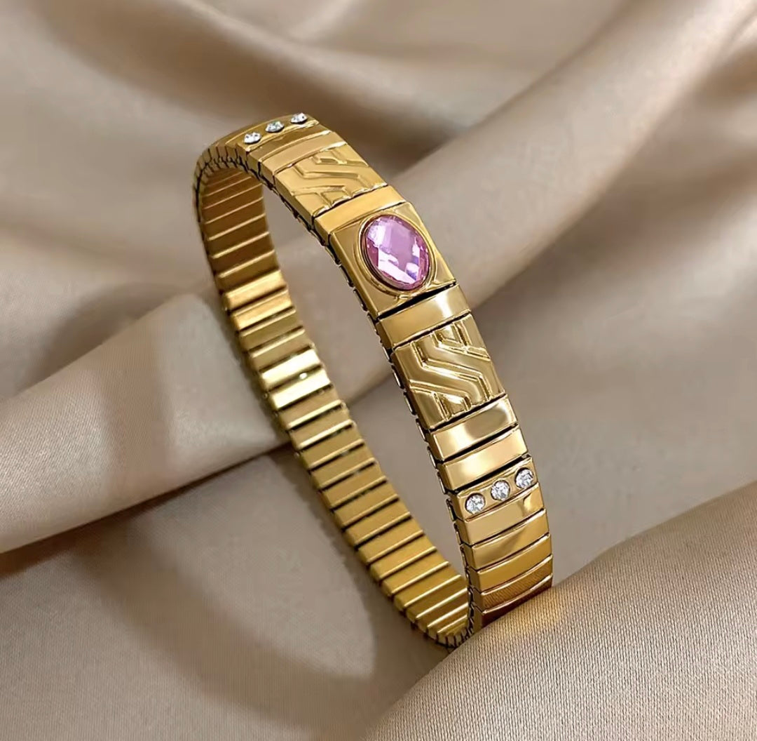 Pulseiras Elásticas com Pedra Zircónia em Aço Inox