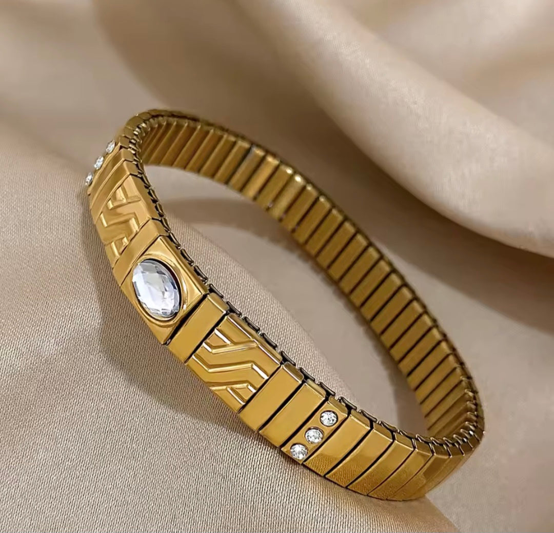 Pulseiras Elásticas com Pedra Zircónia em Aço Inox