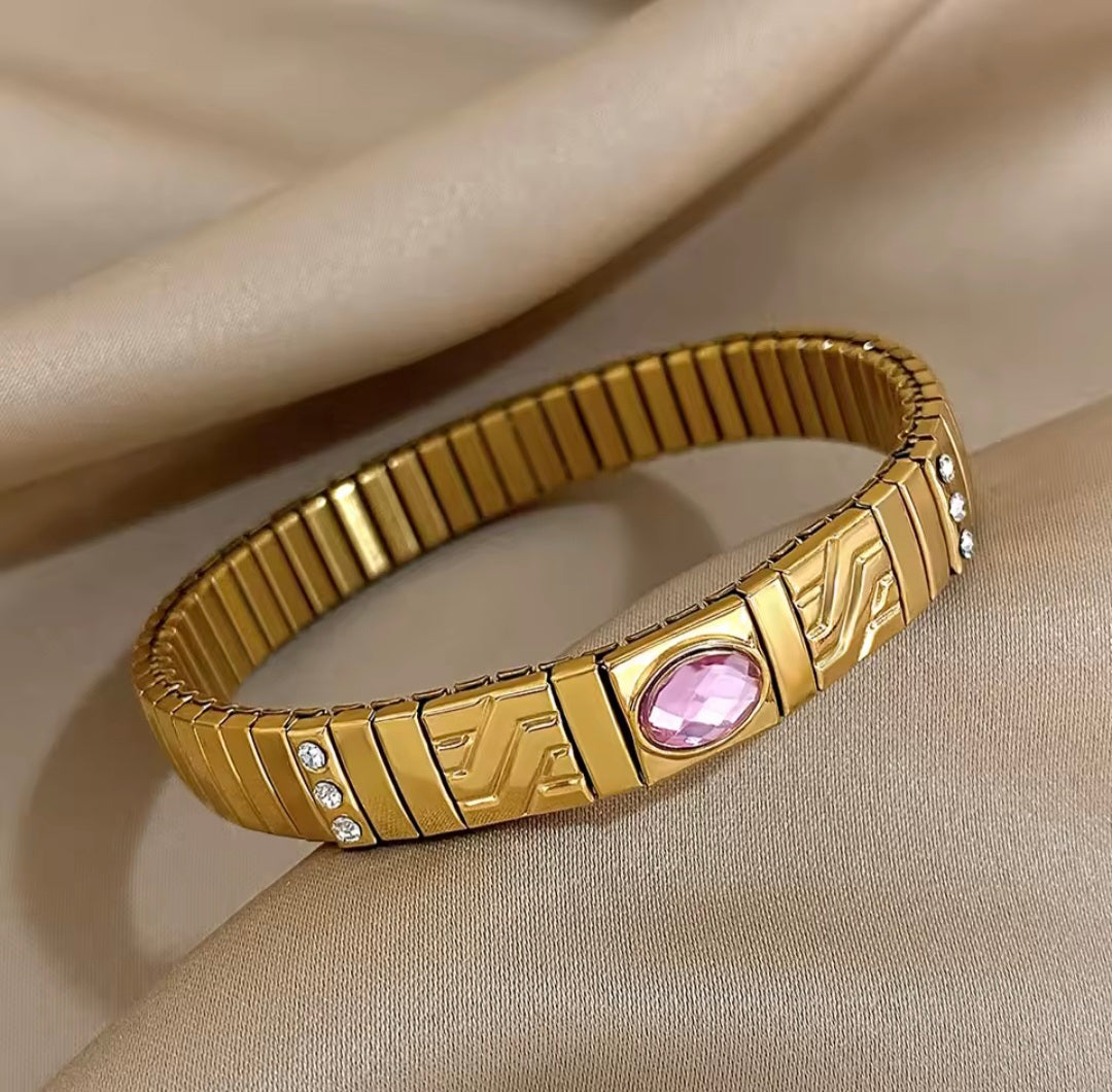 Pulseiras Elásticas com Pedra Zircónia em Aço Inox