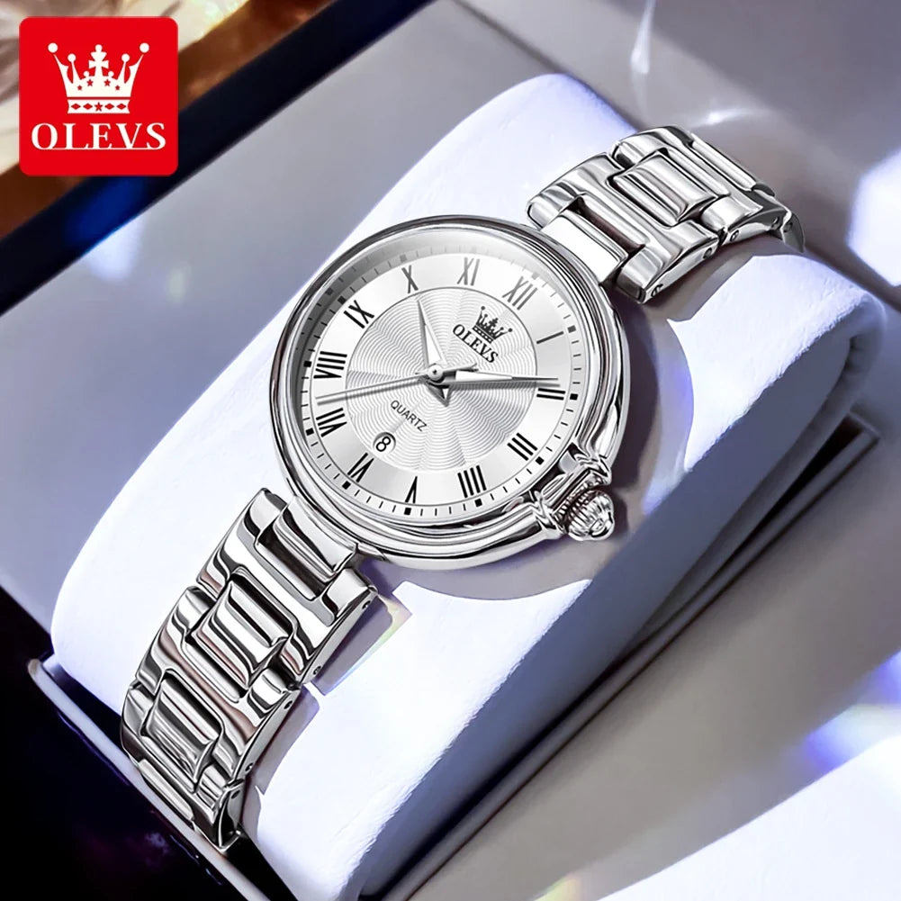 Relógio Chic e Fashion Feminino OLEVS Prateado Fundo Branco