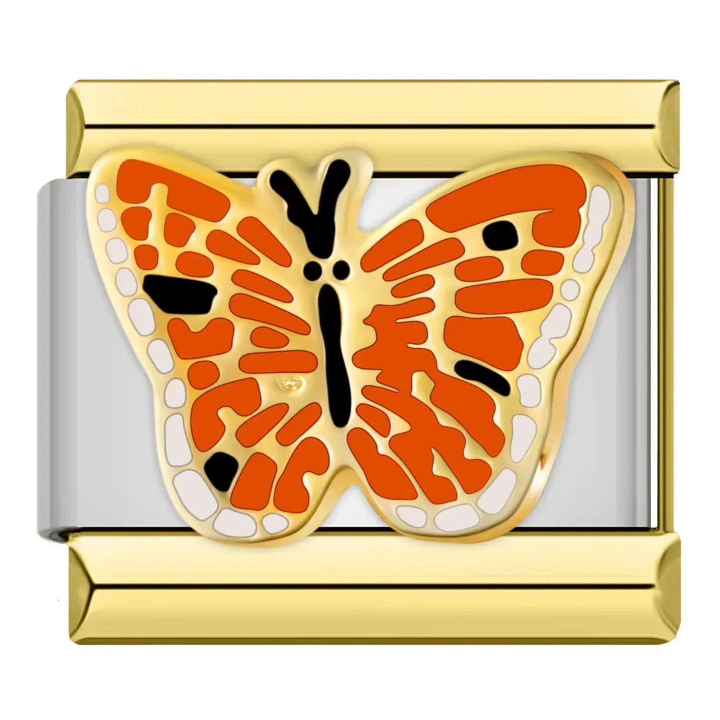Charm Olho Turco Pulseira Estilo Italiano em Aço Inoxidável Borboleta Laranja
