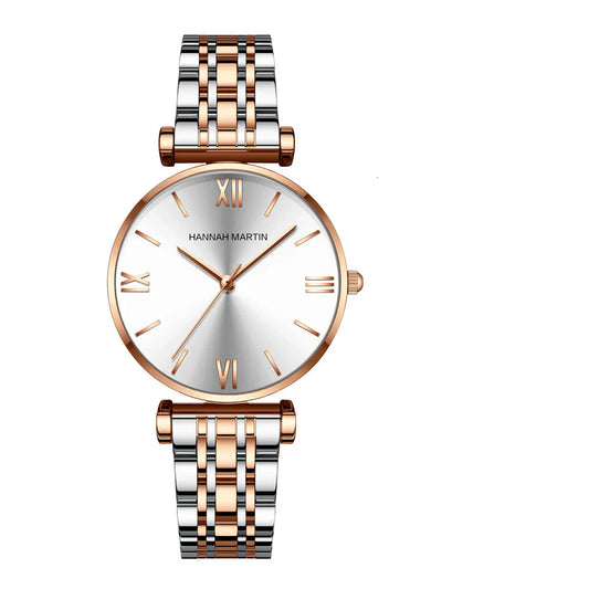 Relógio Look Moderno em Aço Inox Rosa Dourado Prateado Fundo Claro