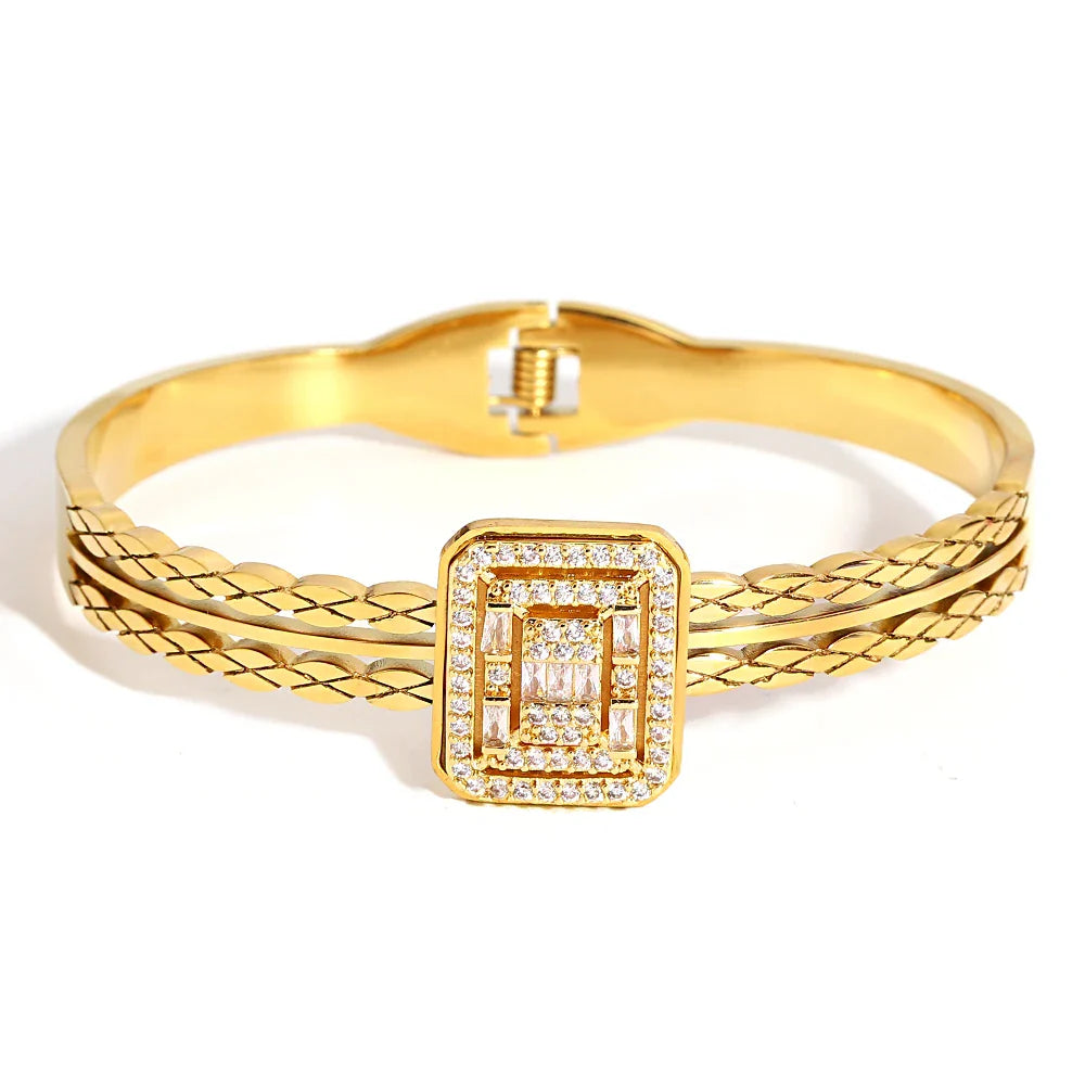 Pulseiras Rígidas em Aço Inoxidável Charm Quadrado