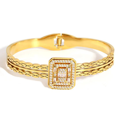 Pulseiras Rígidas em Aço Inoxidável Charm Quadrado