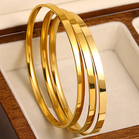 Conjunto de Pulseiras Rígidas Finas Dourado Flat