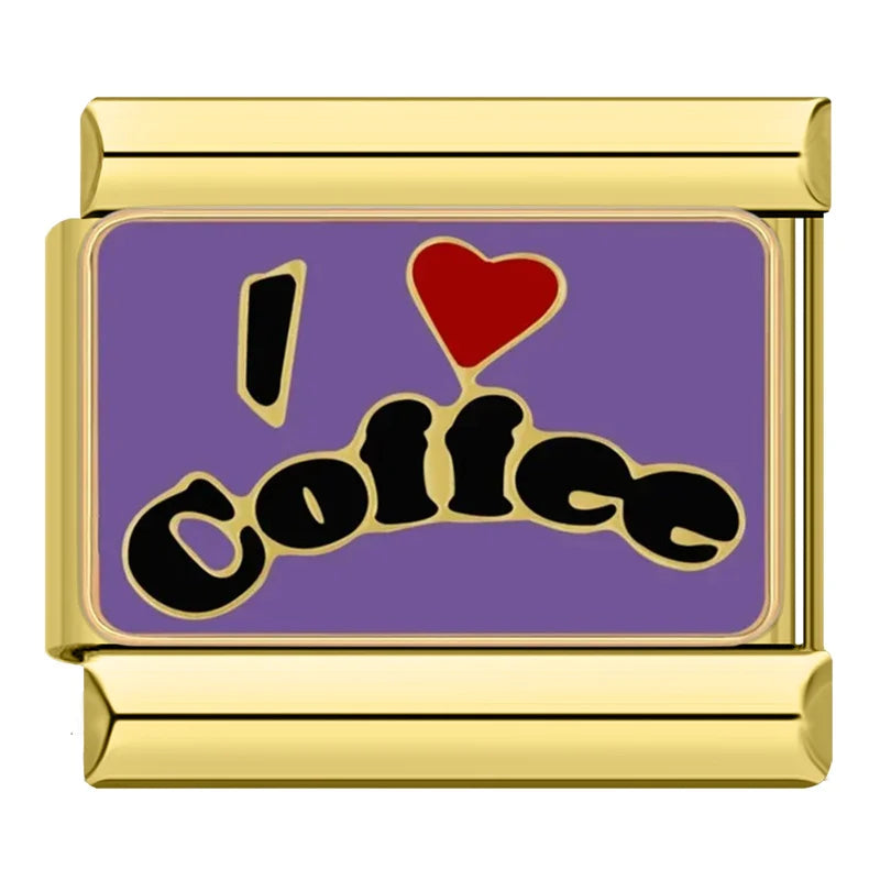 Charms Pulseira Italiana em Aço Inoxidável I Love Coffee