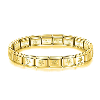 Pulseiras Originais Charms Flores e Borboletas em Aço Inoxidável Flor Dourado