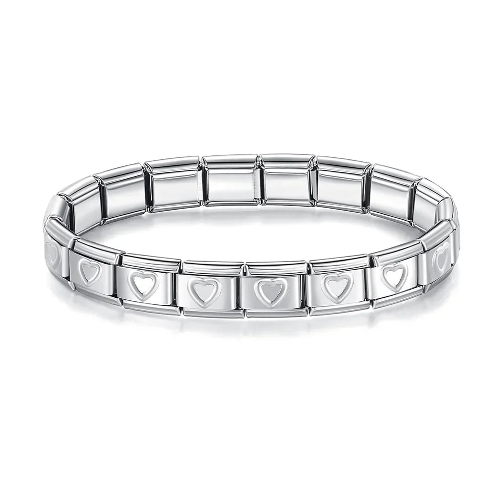 Pulseiras Originais Charms Coração em Aço Inoxidável Coração 1 Prateado