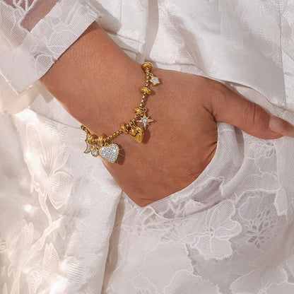 Pulseira Charms Coração em Aço Inoxidável