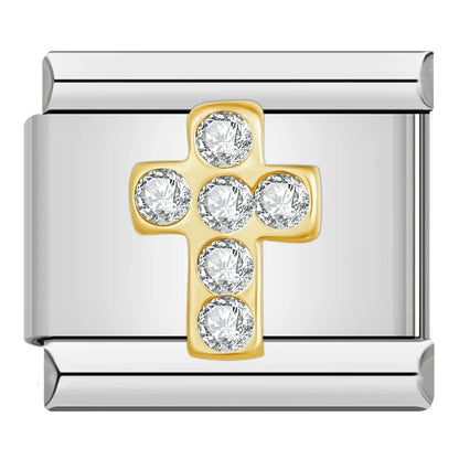 Charms Pulseira Italiana em Aço Inoxidável Cruz