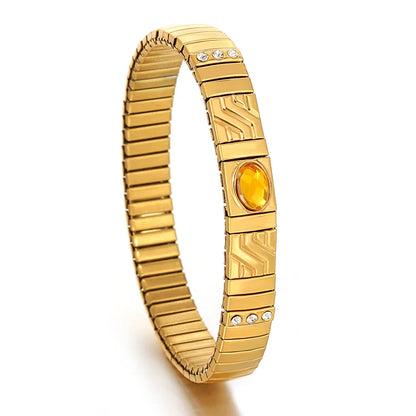 Pulseiras Elásticas com Pedra Zircónia em Aço Inox Amarelo