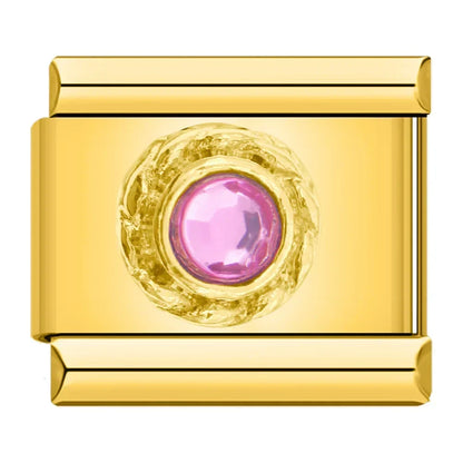 Charms de Zircónias Pulseira Italiana em Aço Inoxidável Rosa