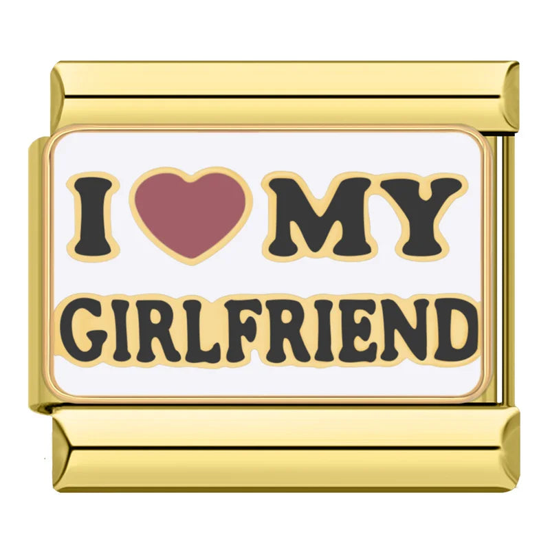 Charms Pulseira Italiana em Aço Inoxidável I Love My Girlfriend