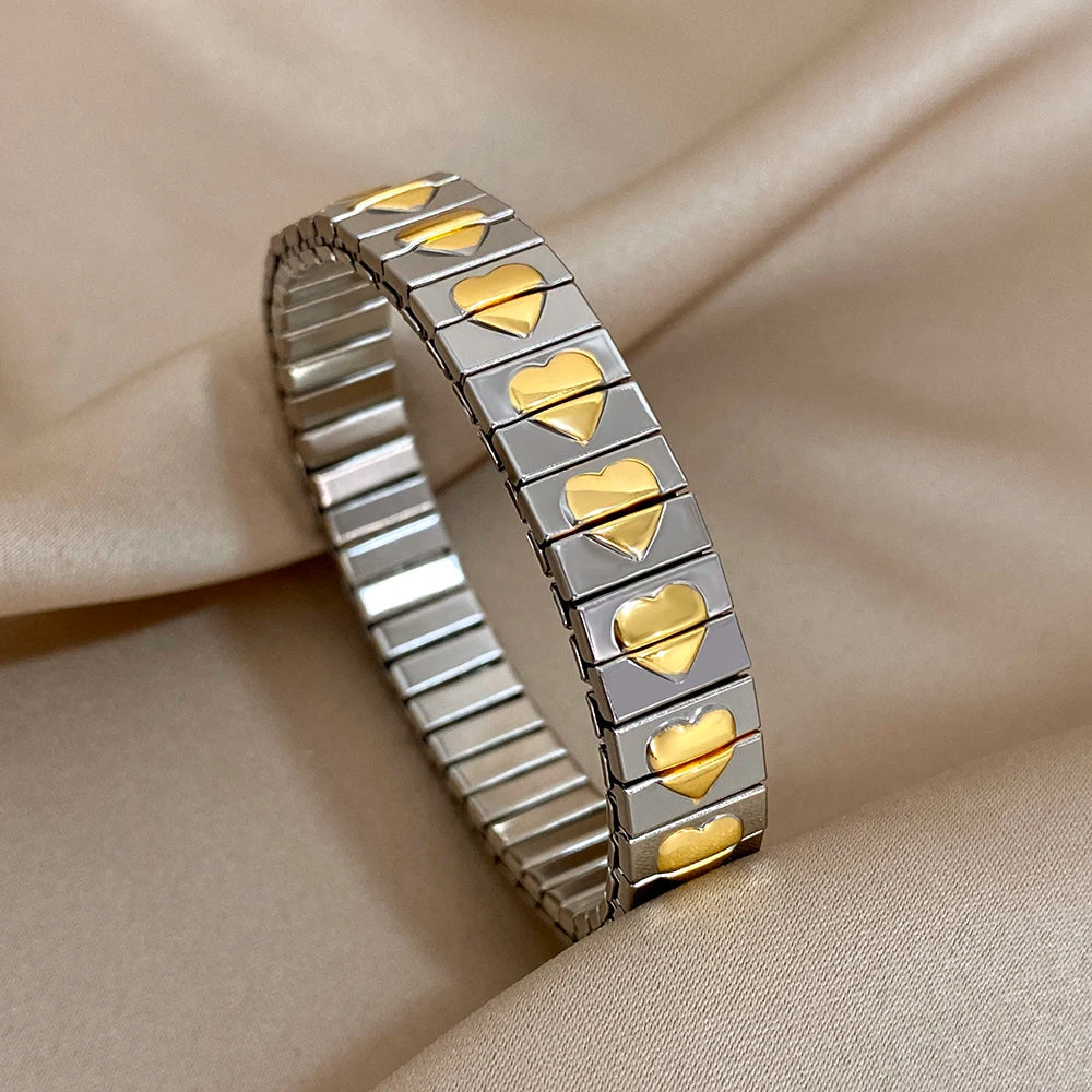 Pulseiras Elásticas Clássicas em Aço Múltiplos Corações