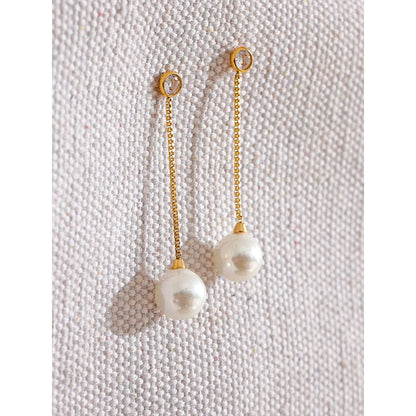 Brincos Pendente de Pérola - Aço inoxidável