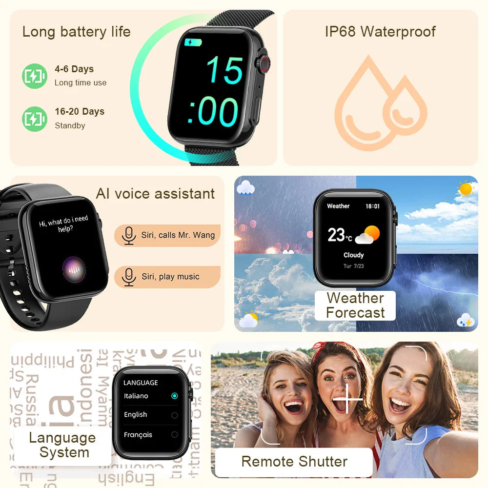 Smartwatch Bluetooth 1.91" Tela HD