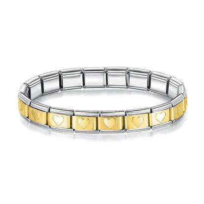 Pulseiras em Aço Inoxidável de Estilo Italiano Full Dourado Corações