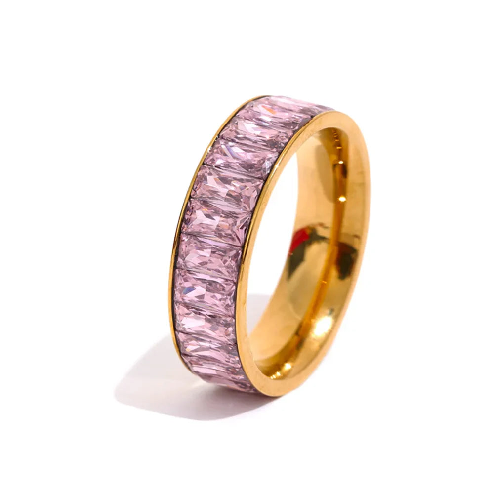 Anel Colorido em Aço Inoxidável Rosa Dourado