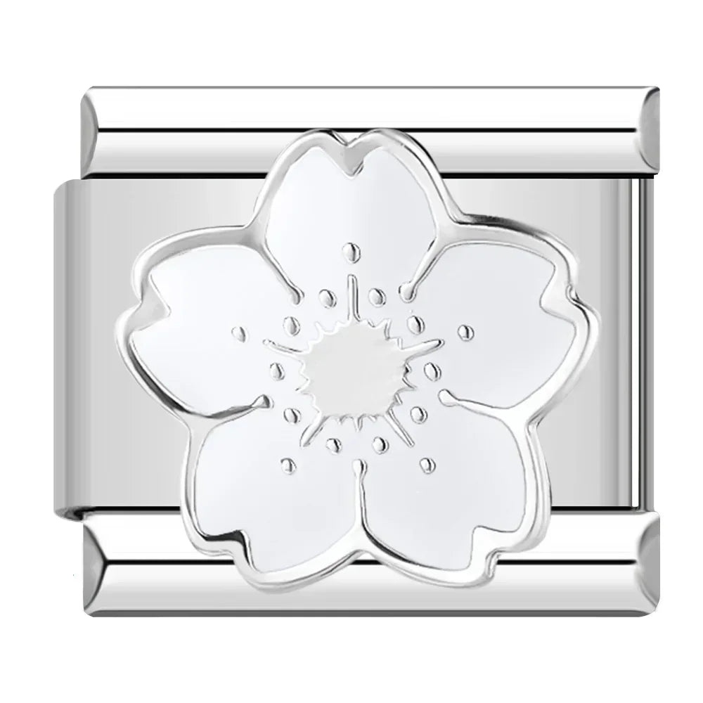Charms Flor Pulseira Italiana em Aço Inoxidável