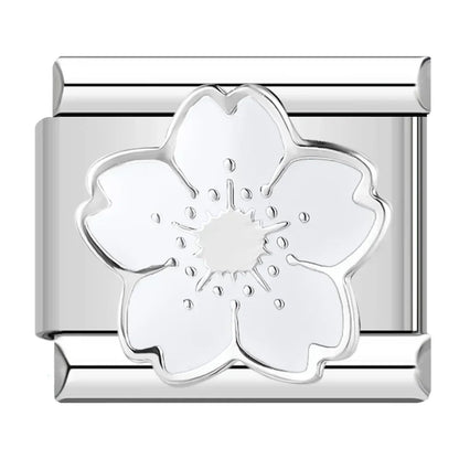 Charms Flor Pulseira Italiana em Aço Inoxidável