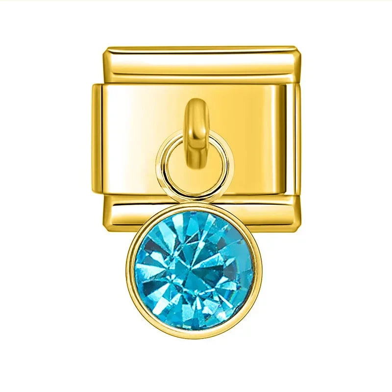 Pendentes Pulseira Italiana em Aço Inoxidável Azul Claro