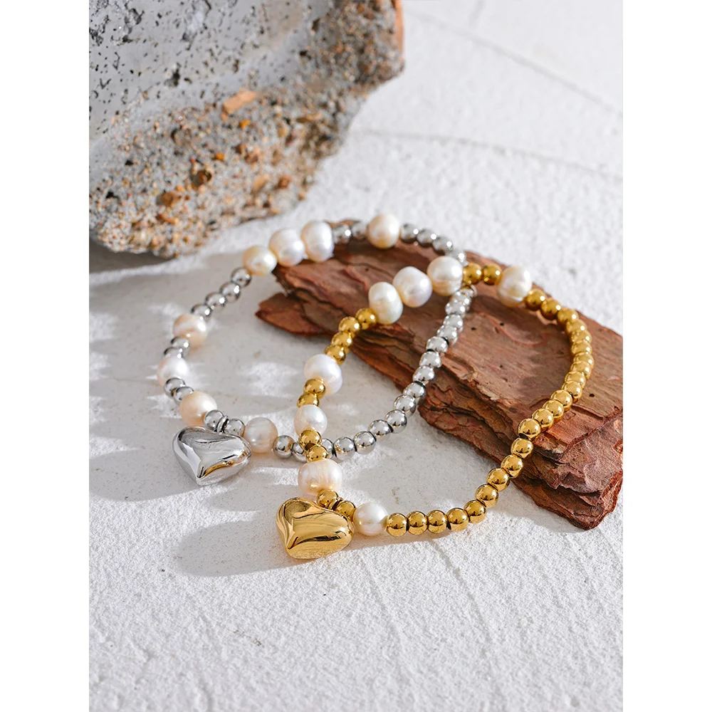 Pulseira de Missangas e Pérolas - Aço inoxidável