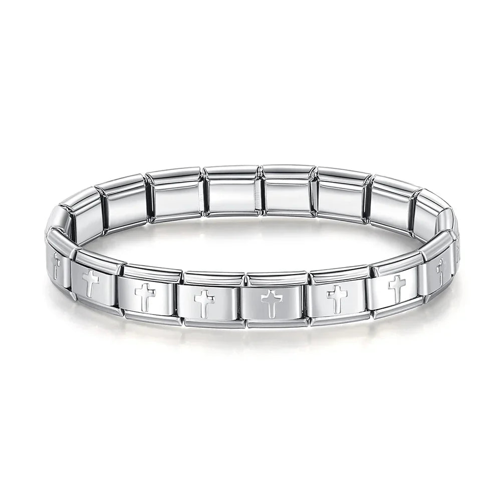 Pulseira Original Estilo Italiano Charms Patas e Cruz Cruz Prateado