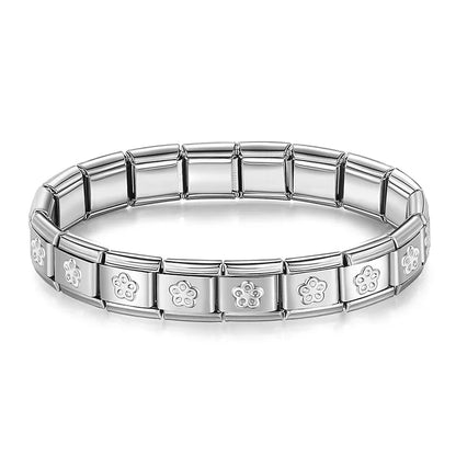 Pulseiras Originais Charms Flores e Borboletas em Aço Inoxidável Floral Prateado