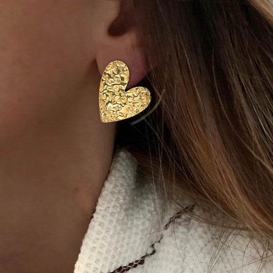 Brincos de Coração em Aço Inoxidável Dourado