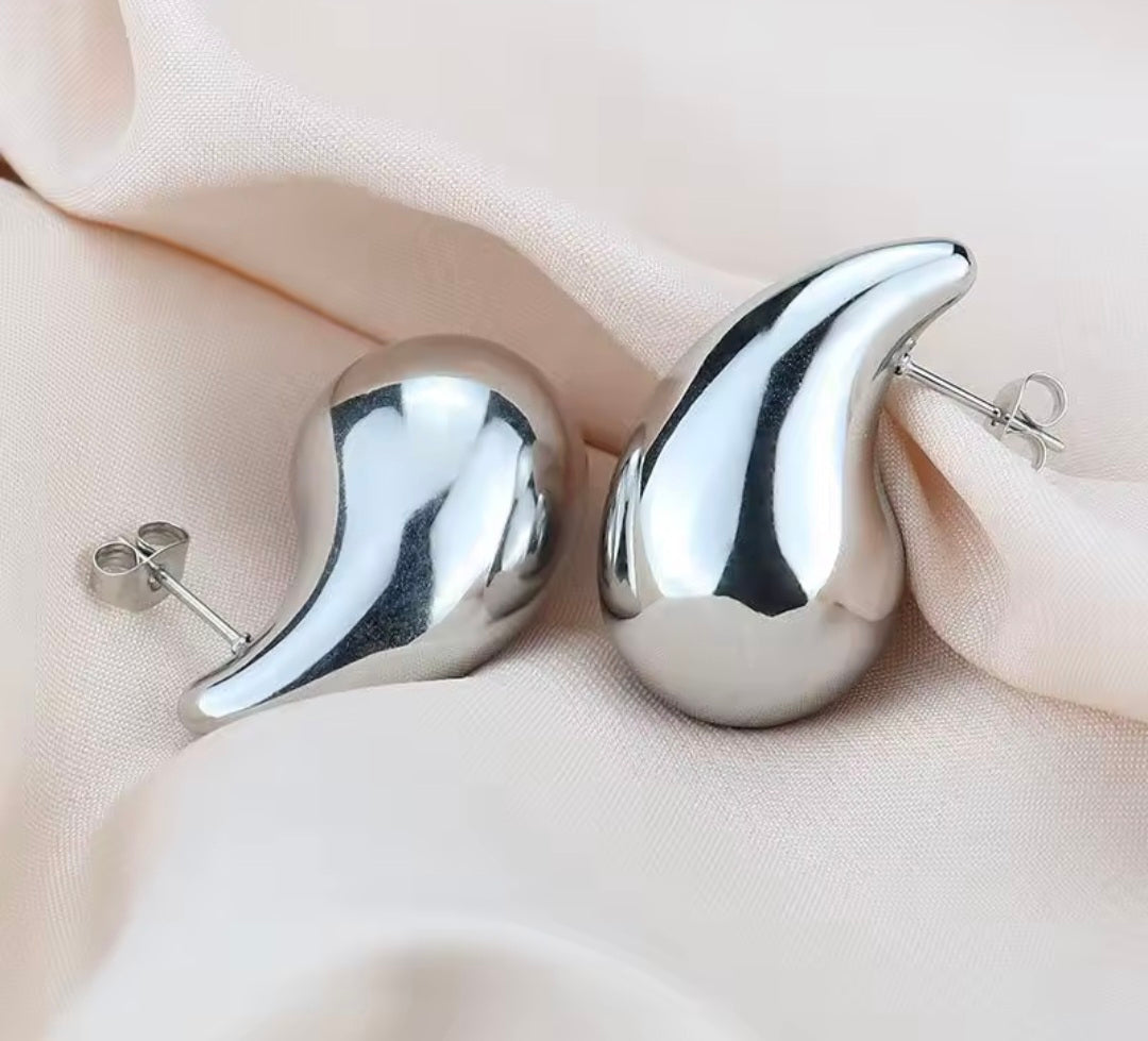 Brincos Gota em Aço Inoxidável 32*19mm Prateado