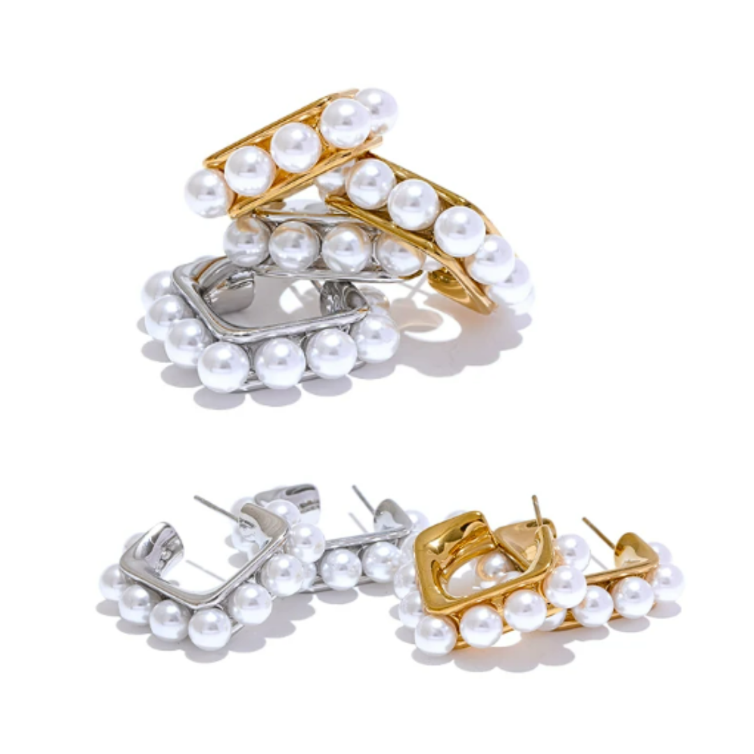 Brincos de Pérola Quadrados