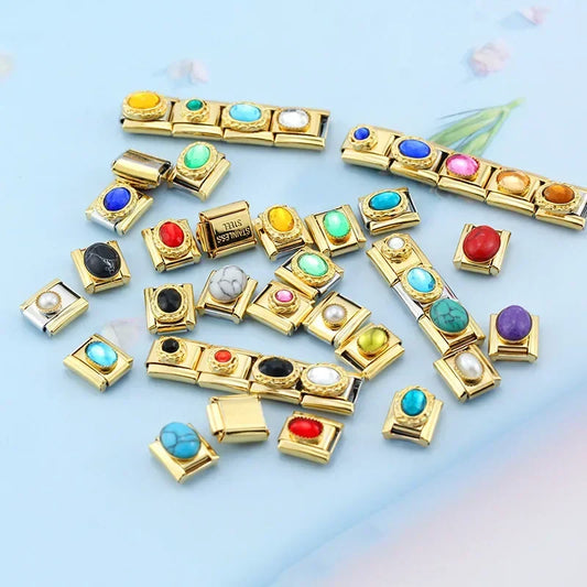 Charms de Zircónias Pulseira Italiana em Aço Inoxidável