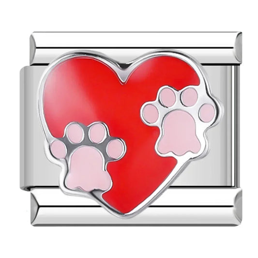 Charms Originais Pulseira Italiana em Aço Inoxidável Coração Patas