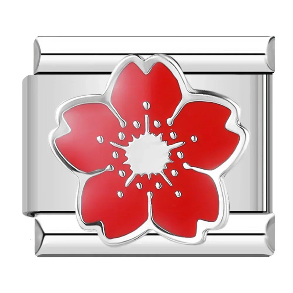 Charms Flor Pulseira Italiana em Aço Inoxidável