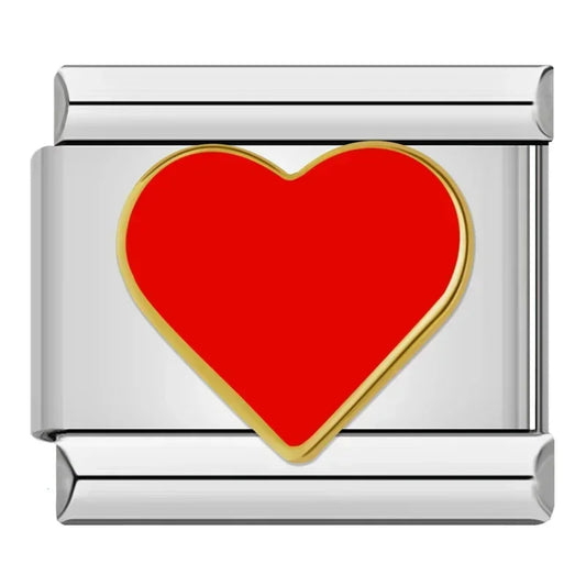 Charms Originais Pulseira Italiana em Aço Inoxidável Coração Vermelho Intenso