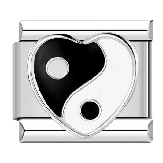 Charms Pulseira Italiana m Aço Inoxidável Preto e Branco