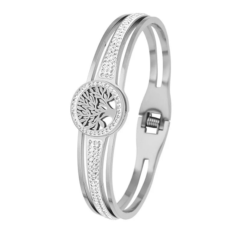 Pulseira Árvore da Vida em Aço Inoxidável Pulseira Prateada